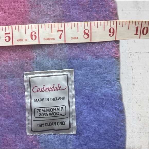 Cushendale Check Mohair Wool Fringe Scarf Made In Ireland - Picture 6 of 6